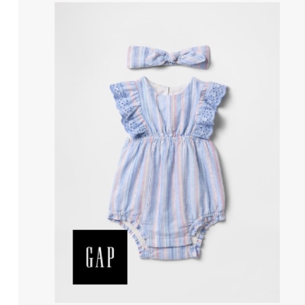 GAP Baby Blue Linen-Cotton Shorty Set